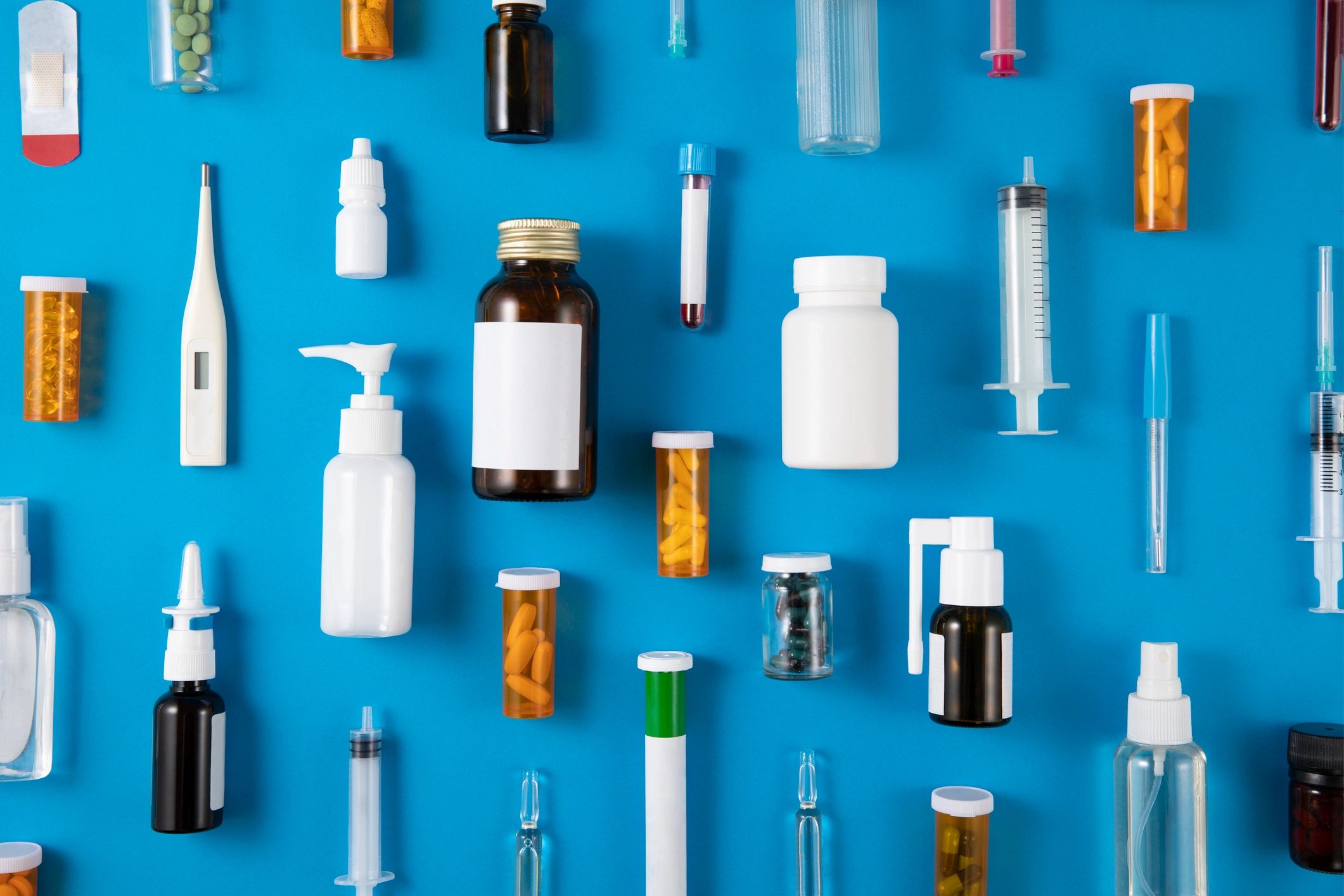 Medical supplies arranged neatly for laboratory and safety product presentation