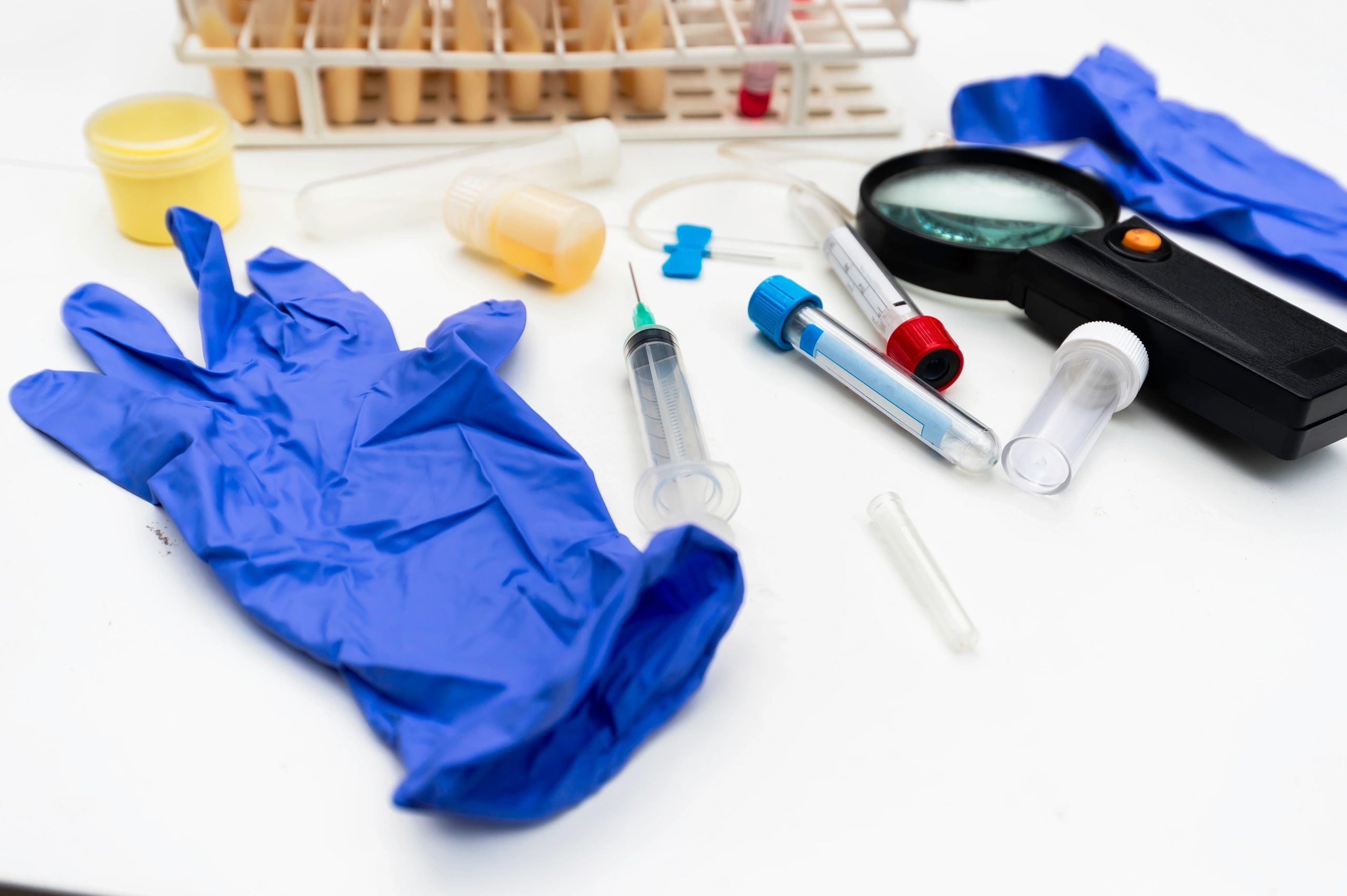 Laboratory testing supplies and scientific equipment in use