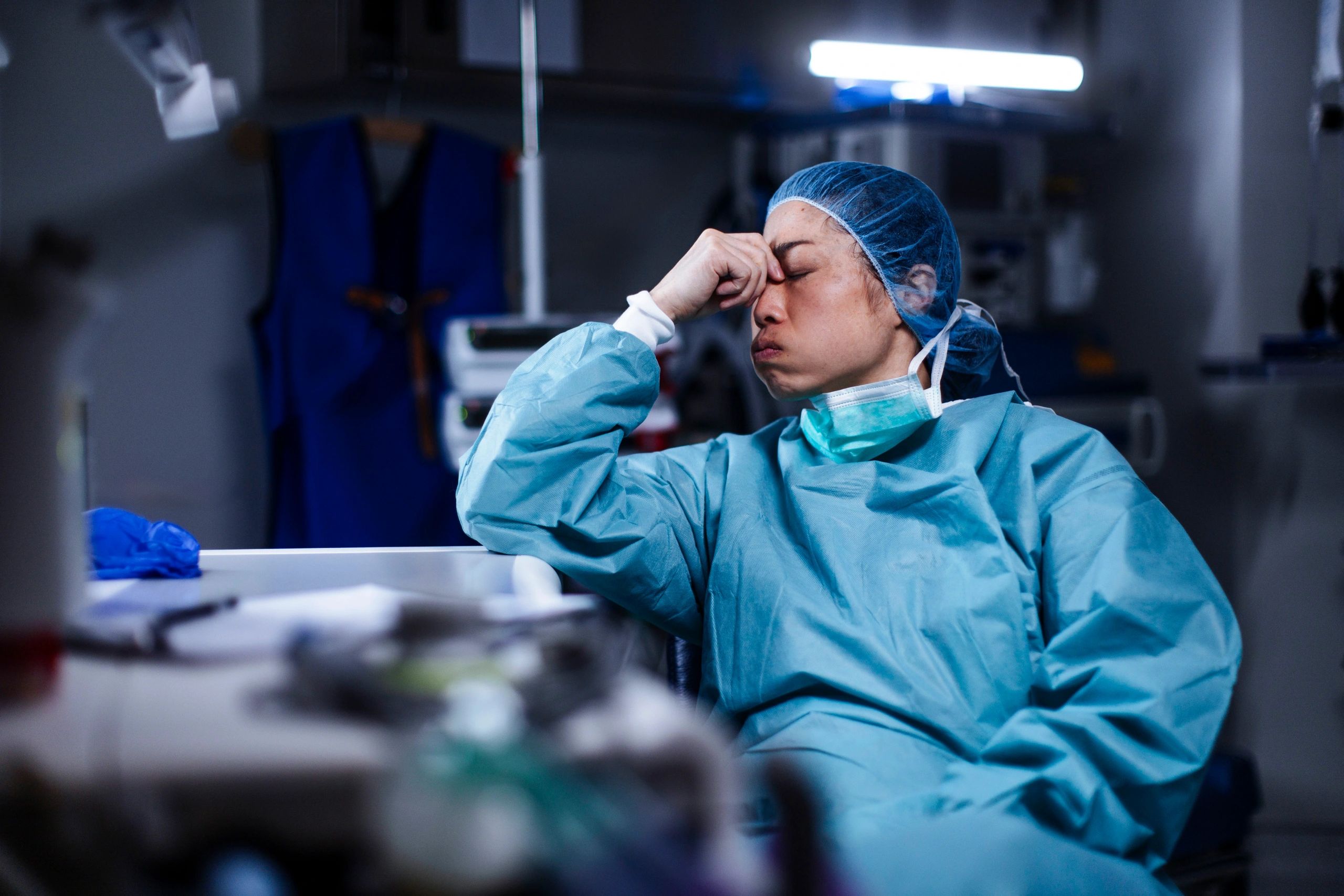 Medical professional wearing protective equipment